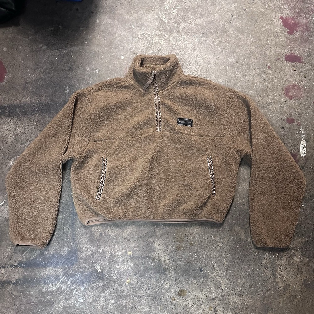 Simply Southern Sherpa Pullover Womens S Crop UGG Quarter Zip Brown Tasman NWT - Picture 4 of 8